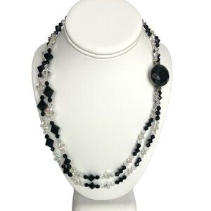 Vintage Black Clear Crystal Double Strand Art Deco Necklace